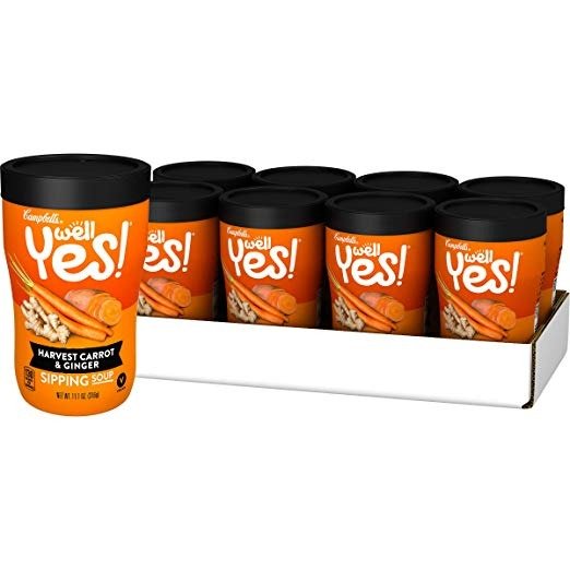 Well Yes! Sipping Soup, Vegetable Soup On The Go, Harvest Carrot & Ginger, 11.1 oz. Cup (Pack of 8)