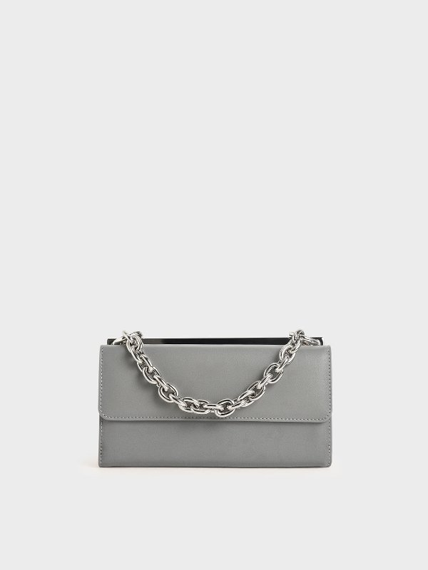 Grey Nylon Panelled Chain Handle Wallet | CHARLES &amp; KEITH