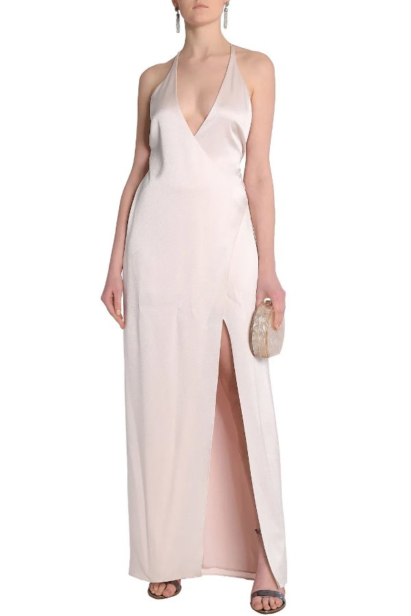 Wrap-effect satin-crepe gown