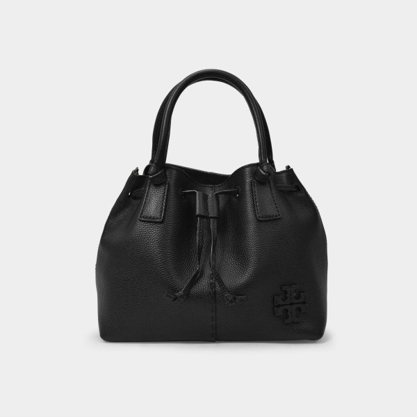 McGraw Small Drawstring Bag in Black Leather