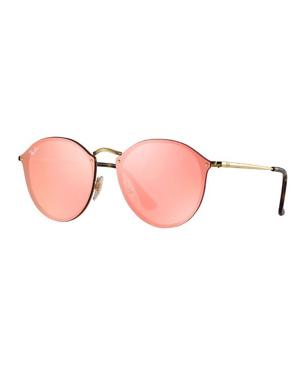 Gold & Pink Mirror Gradient Blaze Round Sunglasses - Unisex