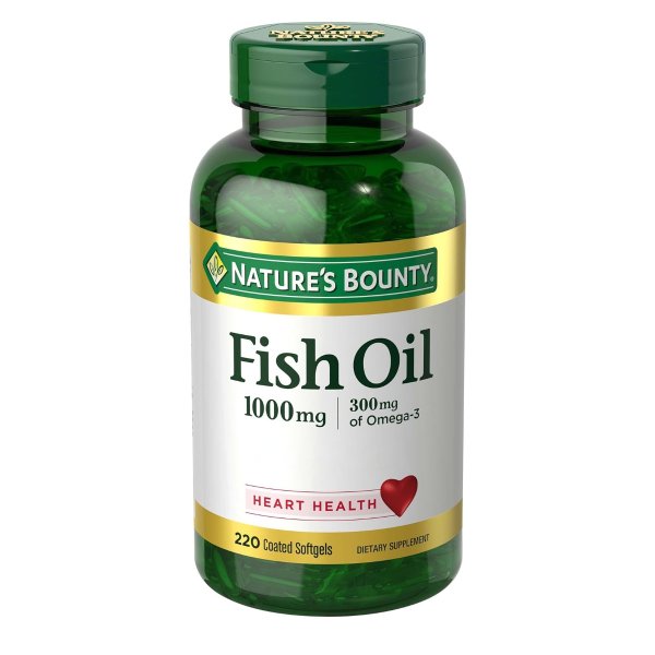 Fish Oil, Dietary Supplement, Omega 3, Supports Heart Health, 1000 Mg, 220 Coated Softgels