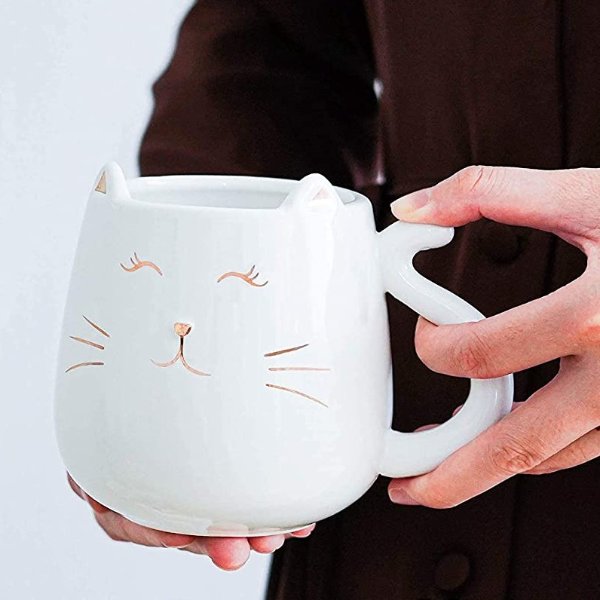 Skafil 可爱猫猫陶瓷马克杯，猫尾手柄