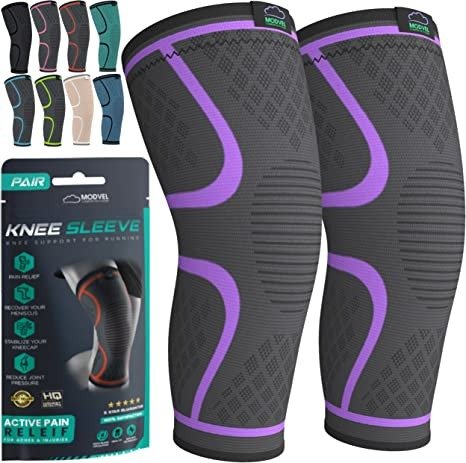 Modvel Knee Braces for Knee Pain Women & Men - 2 Pack Knee Brace for Knee Pain Set, Knee Brace Compression Sleeve, Knee Braces for Knee Pain Meniscus Tear, ACL & Arthritis Pain Relief - Knee Sleeves