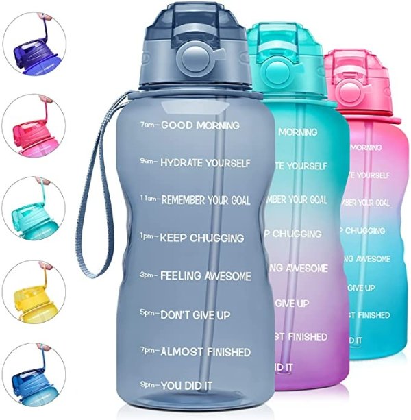 Giotto Large 1 Gallon/128oz Motivational Water Bottle with Time Marker & Straw,Leakproof Tritan BPA Free Water Jug,Ensure You Drink Enough Water Daily for Fitness,Gym and Outdoor Activity