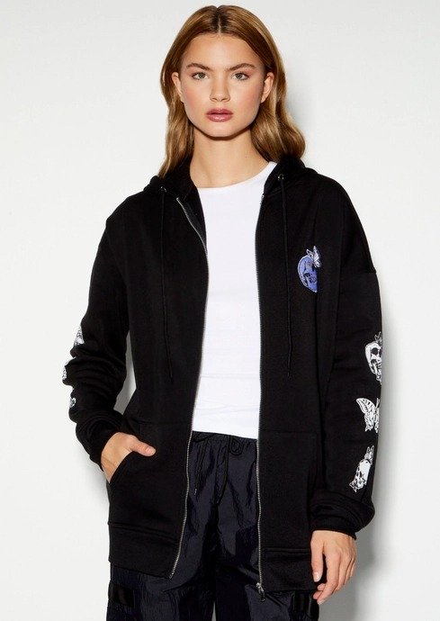 Skull Butterfly Embroidered Zip Up Hoodie