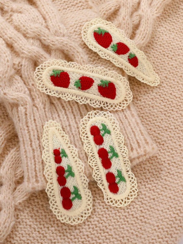 4pcs/set Lady's College Style Cherry & Strawberry Hair Clips As Christmas Gift