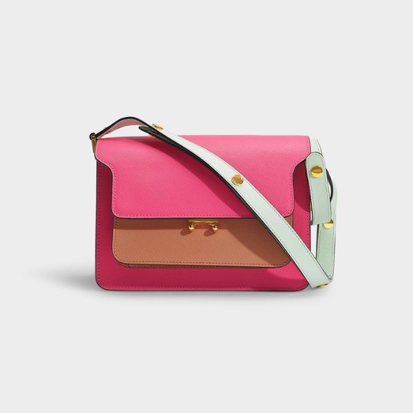Trunk Bag in Pink, Brown and Yellow Calfskin