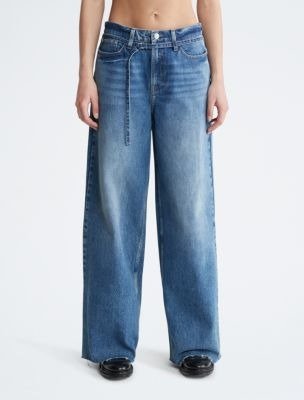 High Rise Wide Leg Fit Belted Jeans