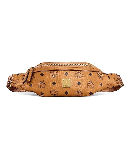 Cognac & 24k Gold-Plated Diamond-Pattern Belt Bag