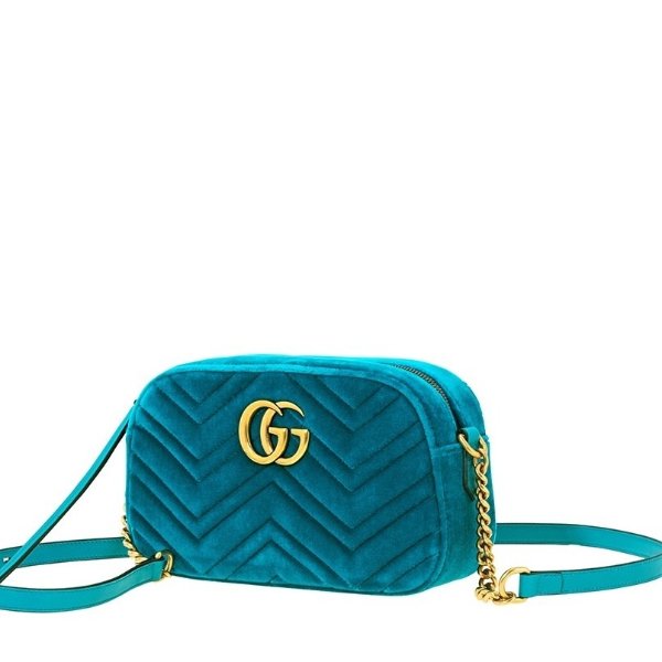 GG Marmont Small Velvet Shoulder Bag - Turquoise