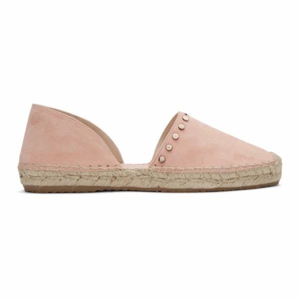 粉色麂皮草编鞋