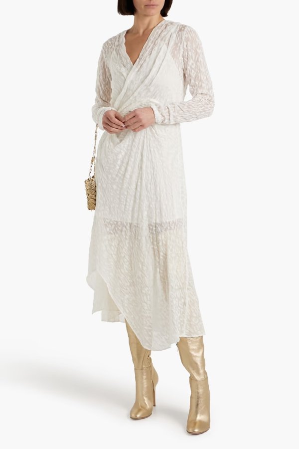 Lexa wrap-effect devore silk-chiffon midi dress
