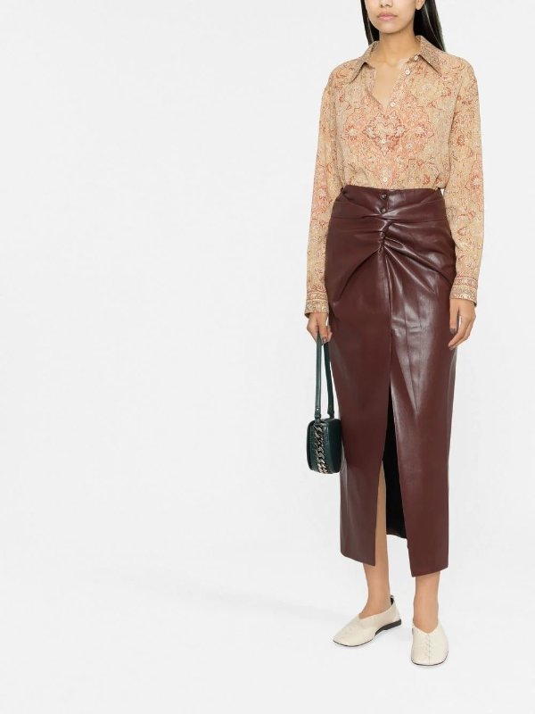 twist-front faux-leather wrap skirt