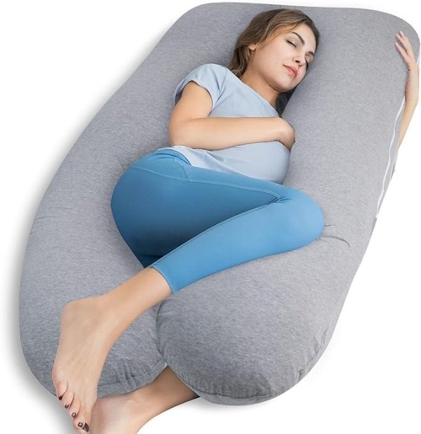 Pregnancy Pillows, Cooling U Shaped Body Pillow for Sleeping, Maternity Pillow for Pregnant Women, Organic Cotton and Back Pain Relief, Gray