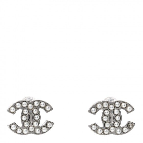 Crystal Pearl CC Earrings Silver | FASHIONPHILE