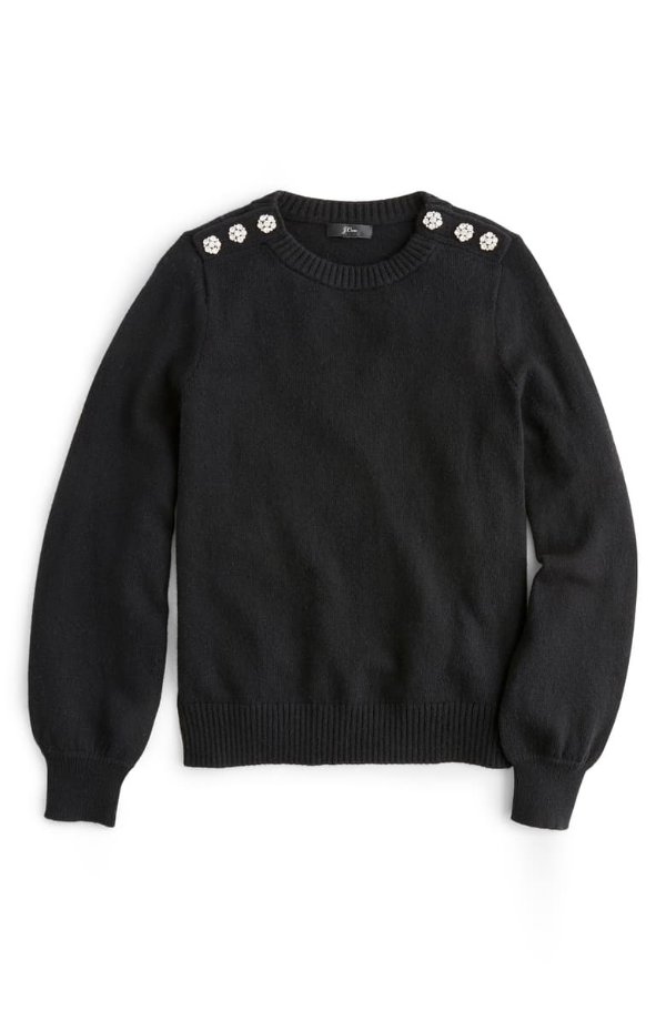 Crewneck Sweater with Jeweled Buttons