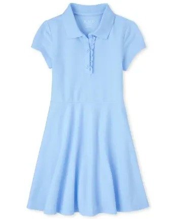 Girls Uniform Short Sleeve Knit Ruffle Pique Polo Dress | The Children's Place - DAYBREAK