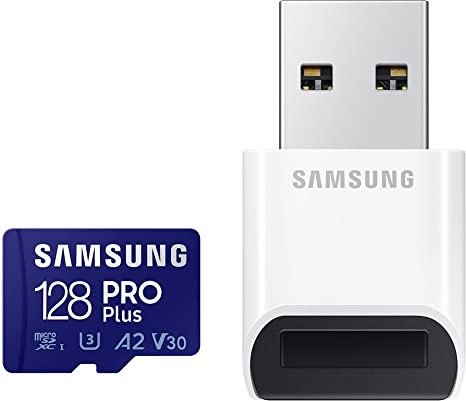 PRO Plus + Reader 128GB microSDXC Up to 160MB/s UHS-I, U3, A2, V30, Full HD & 4K UHD Memory Card for Android Smartphones, Tablets, Go Pro and DJI Drone (MB-MD128KB/AM)