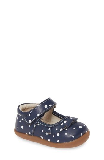 Belle Polka Dot Leather Mary Jane Flat(Baby & Toddler)