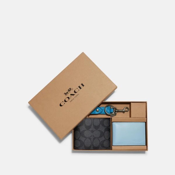 Boxed 3 In 1 Wallet Gift Set In Colorblock Signature Canvas