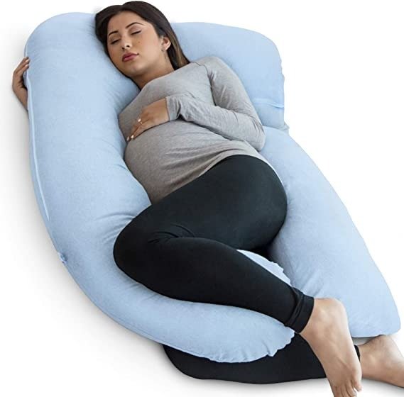 Pregnancy Pillow, U-Shape (Light Blue, Detachable) Full Body Pillow and Maternity Support - Support for Back, Hips, Legs, Belly for Pregnant Women