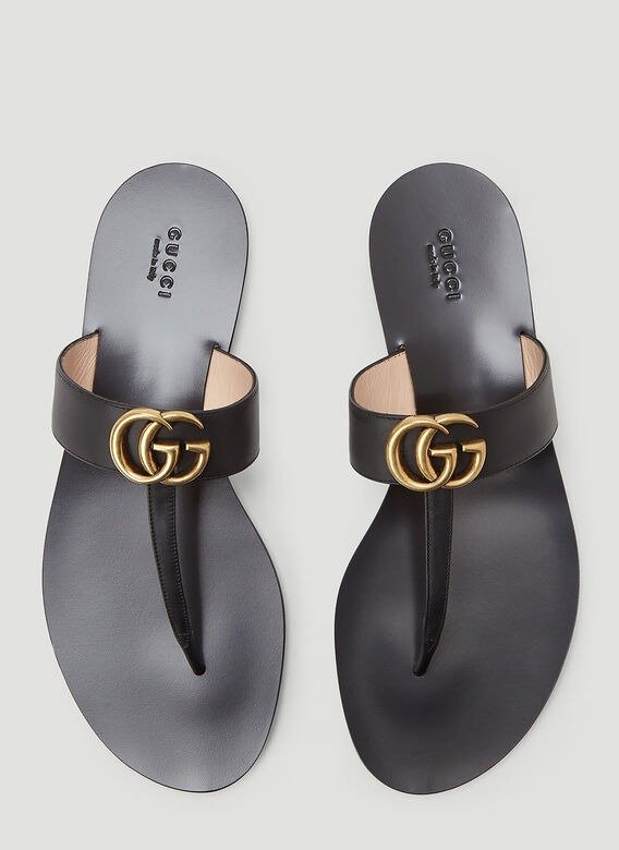 GG Marmont T-Bar Sandals in Black