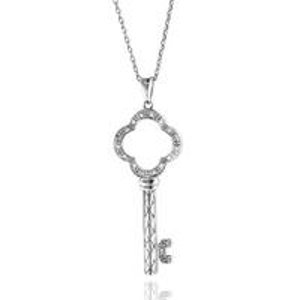 Sterling Silver Diamond Accented Key Pendant with Chain