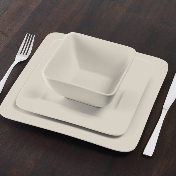 Gourmet Collection 12-Piece Square Stoneware Taupe Dinnerware Set, Walmart Exclusive