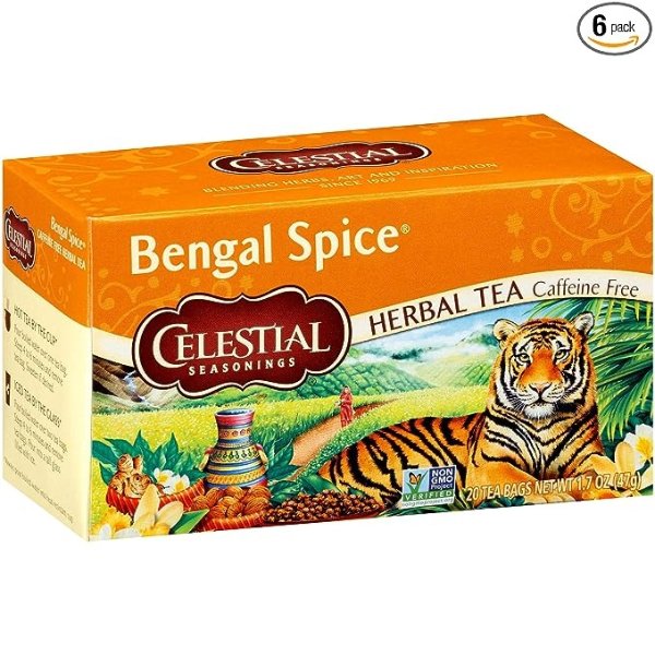 Herbal Tea, Bengal Spice, Caffeine Free, 20 tea bags (Pack of 6)