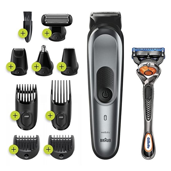 Hair Clippers for Men, MGK7221 10-in-1 Body Grooming Kit, Beard, Ear and Nose Trimmer, Body Groomer and Hair Clipper, Black/Silver