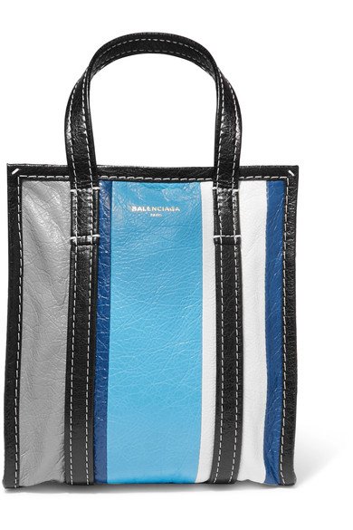 Bazar XS striped textured-leather tote