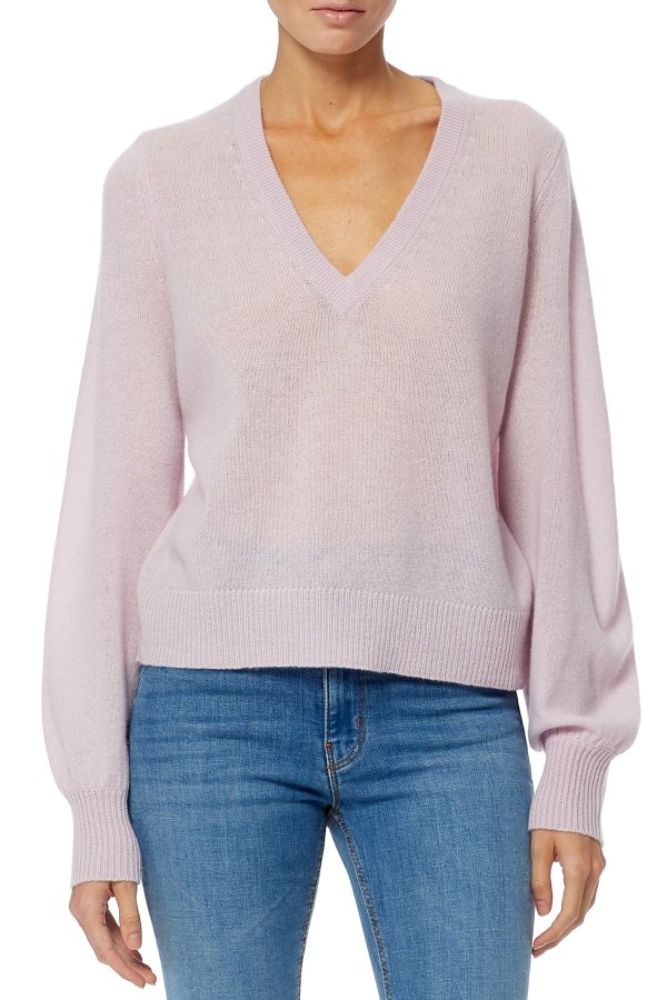 Nixie Blouson Sleeve V-Neck Cashmere Sweater