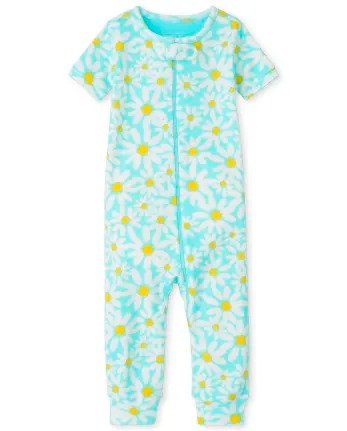 Baby And Toddler Girls Short Sleeve Daisy Snug Fit Cotton One Piece Pajamas | The Children's Place - SPA BLUE