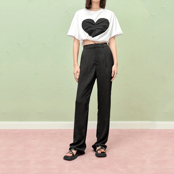 Black Cool Fabric Straight Suit Pants | Peacebird Women Fashion
