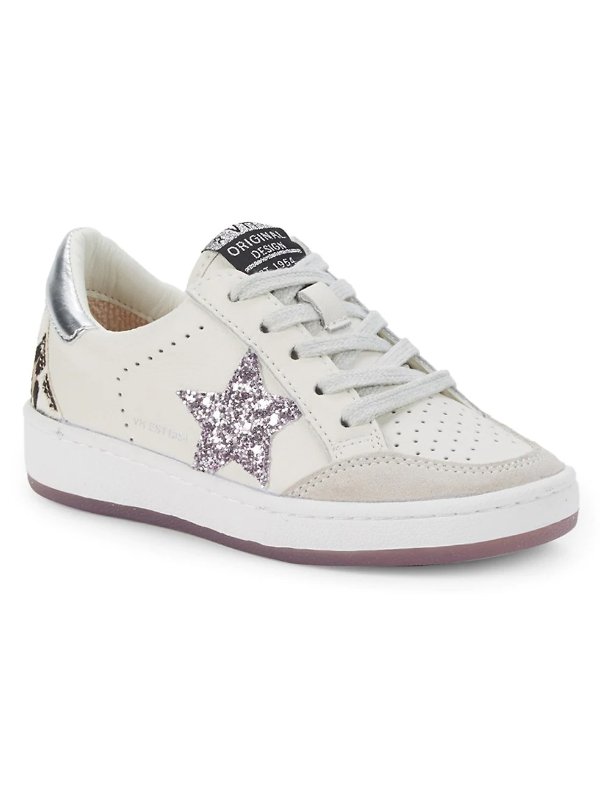 ​Girl’s Calf Hair, Leather & Suede Glitter Star Sneakers