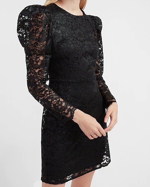 Lace Puff Sleeve Fit And Flare Dress
