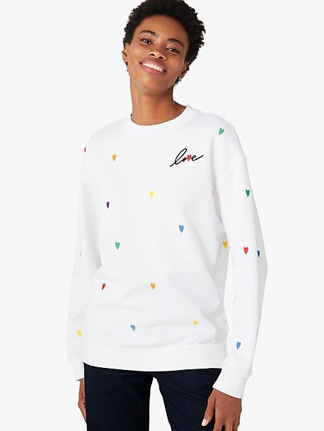 rainbow embroidered hearts sweatshirt
