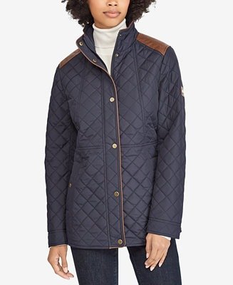 Faux-Leather-Trim Quilted Jacket, Created For Macy's