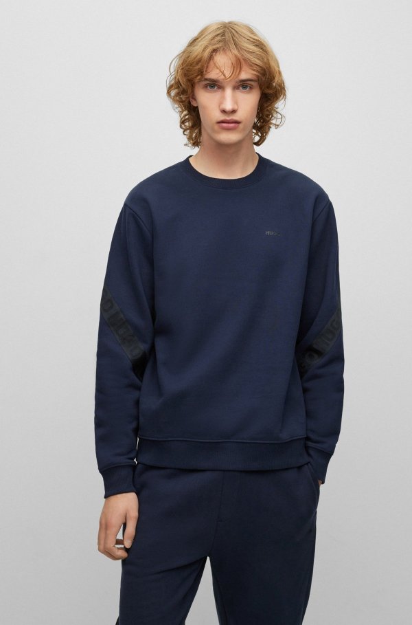 Organic-cotton sweatshirt with logo-tape trim