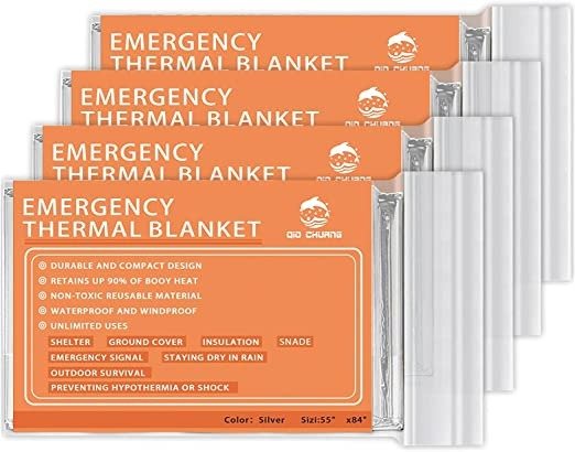 Emergency Mylar Thermal Blankets -Space Blanket Survival kit Camping Blanket (4-Pack). Perfect for Outdoors, Hiking, Survival, Bug Out Bag ，Marathons or First Aid 1