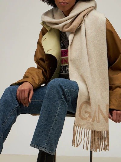 LOGO RECYCLED WOOL FRINGED SCARF