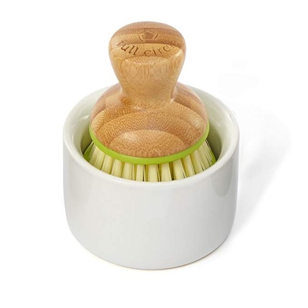 Bubble Up Ceramic Soap Dispenser & Bamboo Dish Brush, Green/White, Dispenser