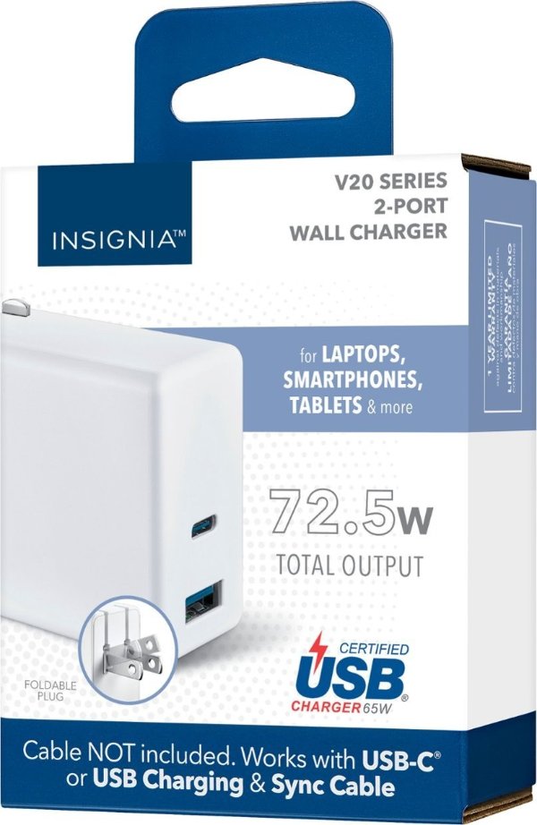 72.5W 2-Port USB-C/USB Foldable Wall Charger