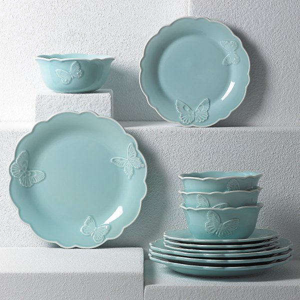Butterfly Meadow&reg; Carved Blue 12-piece Dinnerware Set by Lenox
