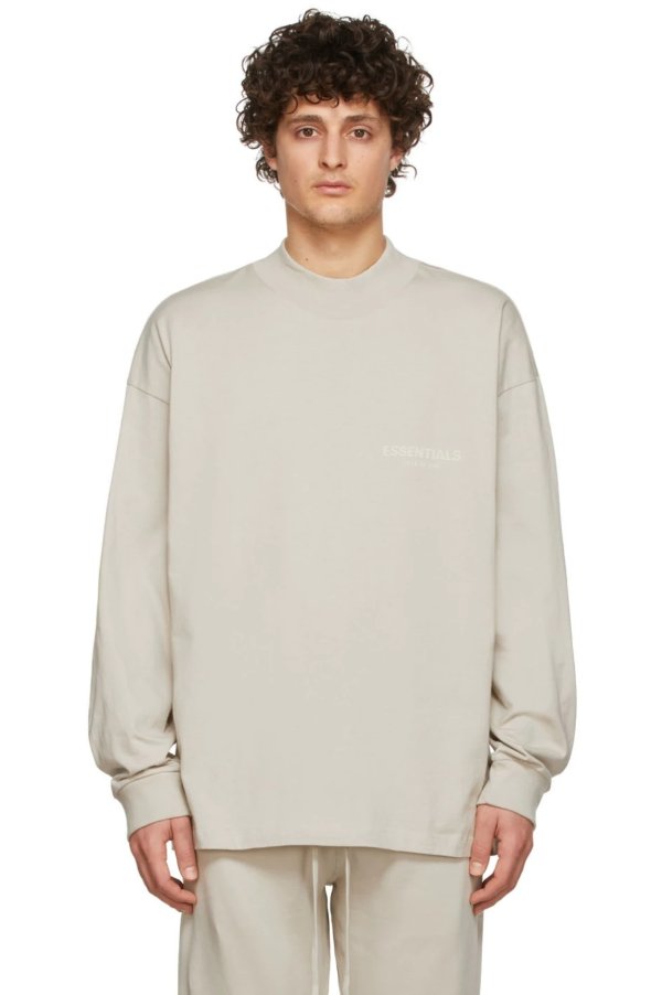 Beige Cotton Jersey Long Sleeve T-Shirt