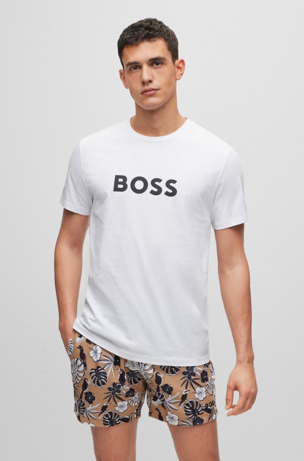 Cotton T-shirt with contrast logo Floral-print swim shorts with logo detail by BOSS Black