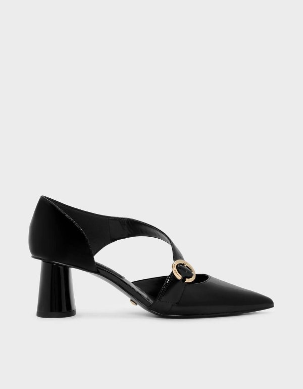 Black Asymmetrical Strap Leather Pumps | CHARLES & KEITH