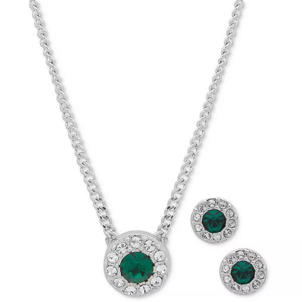 Pave & Color Crystal Pendant Necklace & Stud Earrings Set