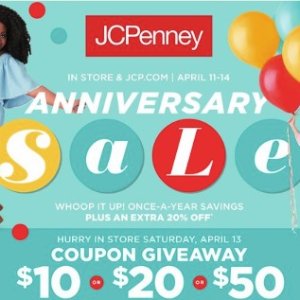 JCPenney 年度大促 仅限店内满10减10/满20减20/满50减50
